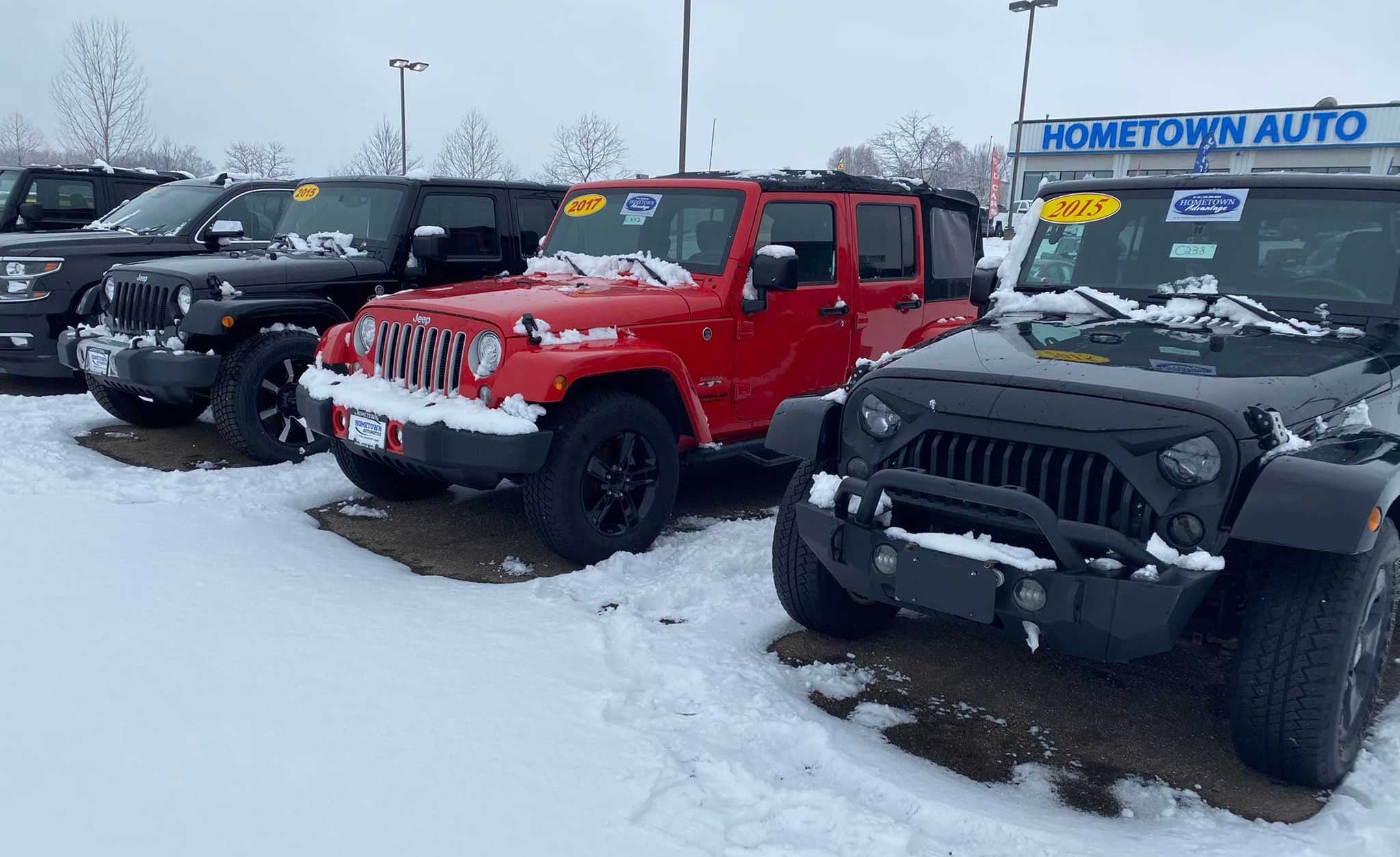 A line of pristine used Jeeps at our dealership in Chillicothe, OH